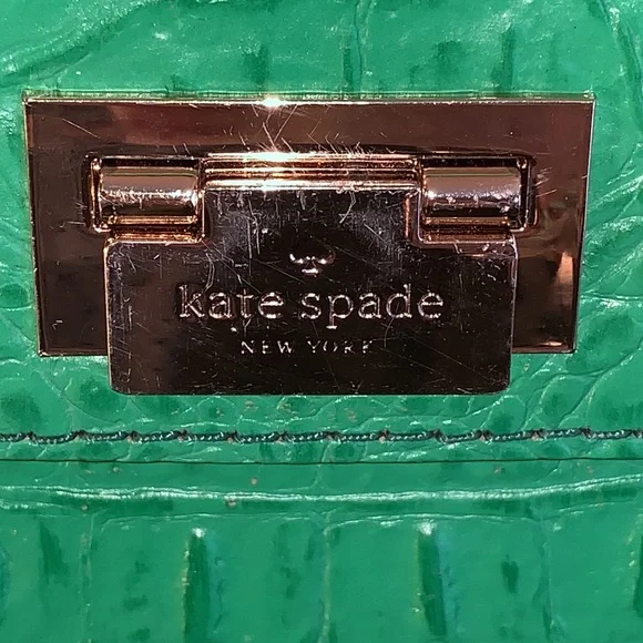 Kate Spade Large Green Crocodile Embossed Leather Crossbody Handbag Vintage-RARE - Picture 2 of 8